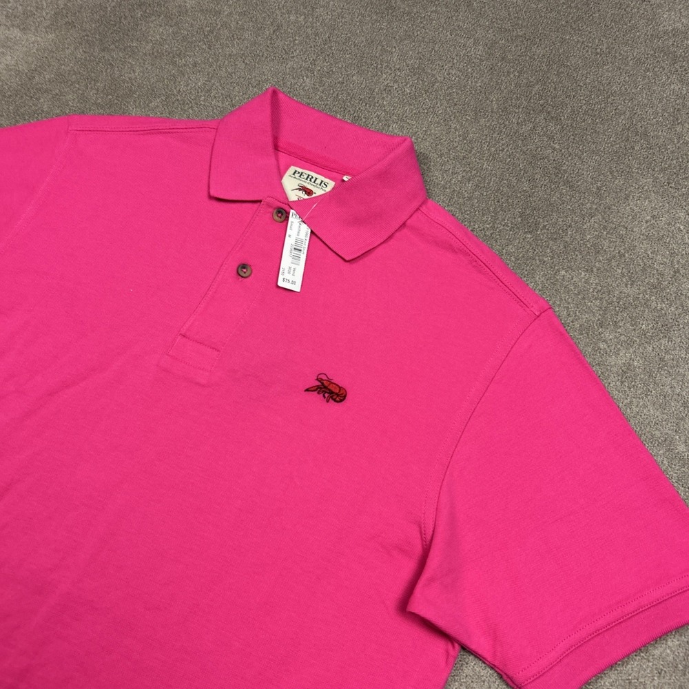 NEW Perlis Polo Shirt Mens Small Pink Pique Stretch Crawfish Logo Short Sleeve